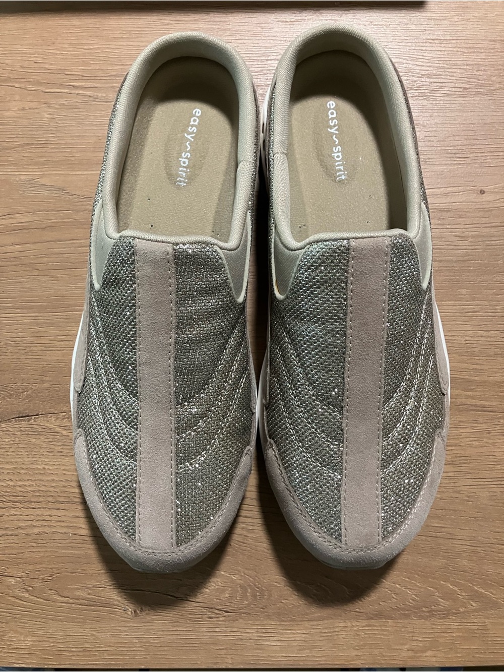 Easy Spirit Taupe Suede and Metallic Slip-On Comfort Mules